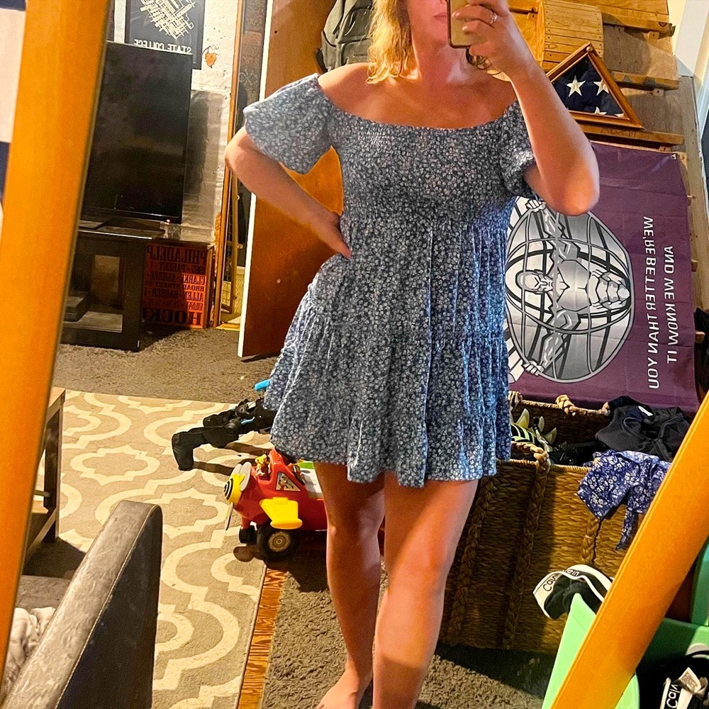 blue & white floral dress